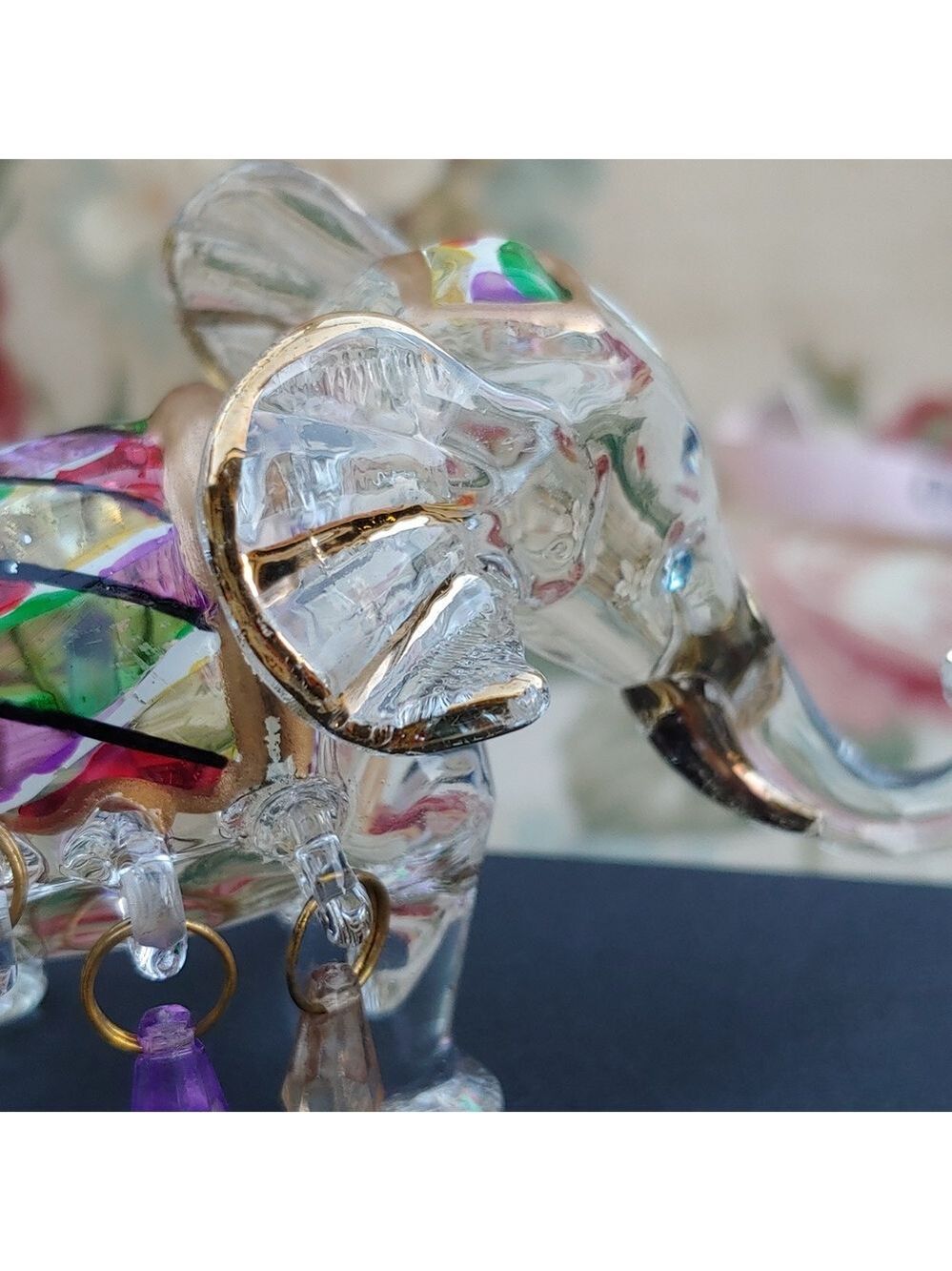 Crystal Elephant Figurine with Gold Tone Accents 4"x2"x2" - Picture 17 of 17